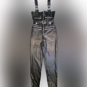 NWOT WEWOREWHAT Vegan Leather 001 Black Moto Overalls